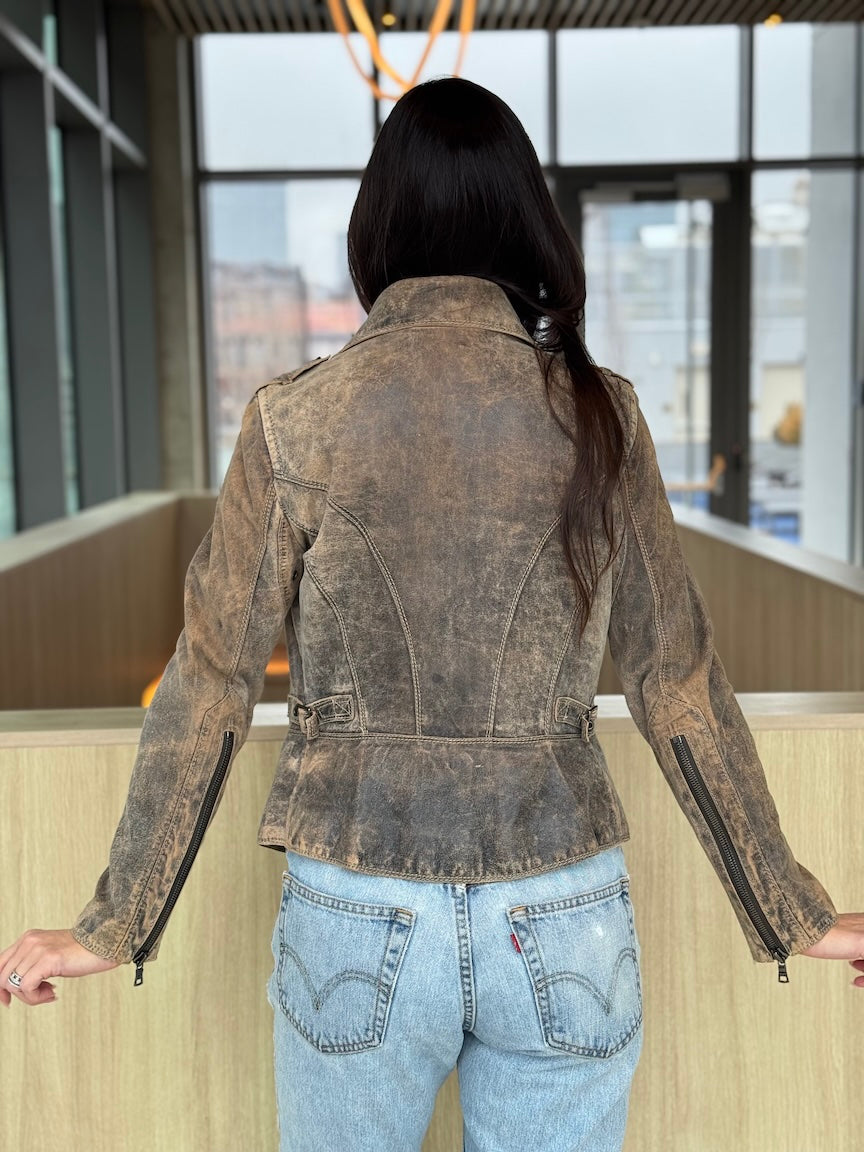 Andrew Marc Distressed Leather Moto Jacket