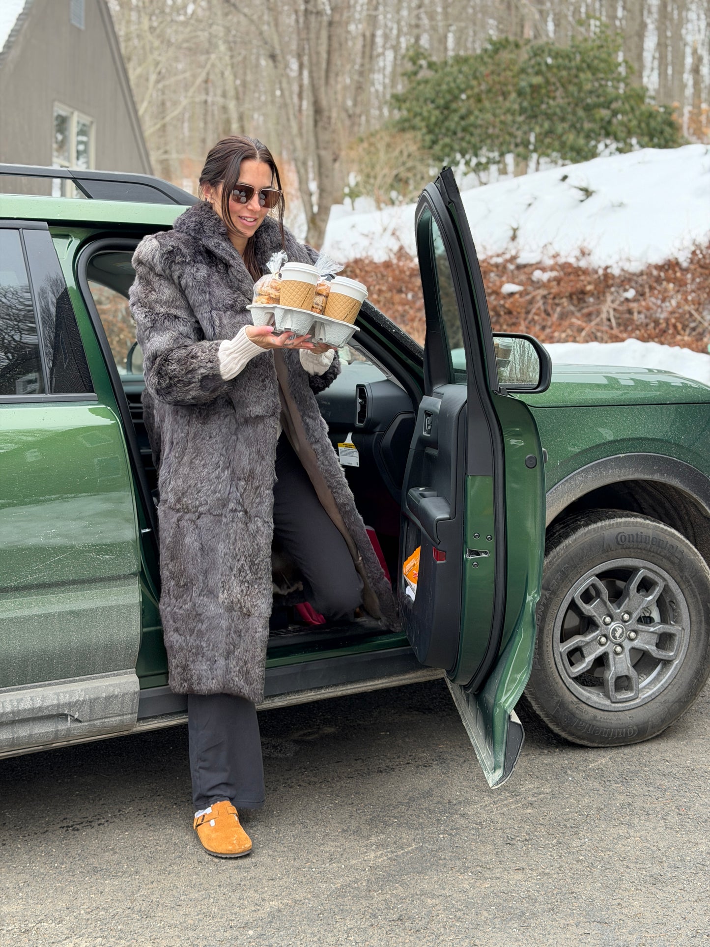Long Grey Rabbit Fur Coat