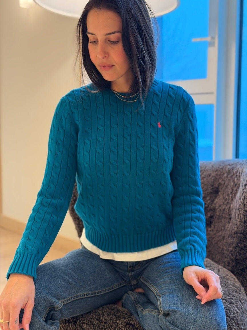 Ralph Lauren Teal Cable Knit Cotton Sweater