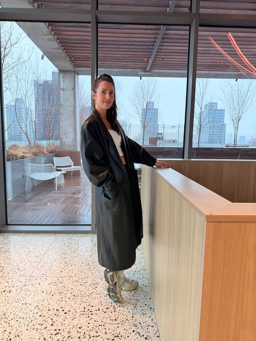 Vintage Long Black Leather Trench Coat