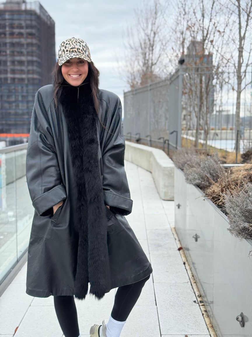 Black Lambskin & Fox Fur Coat