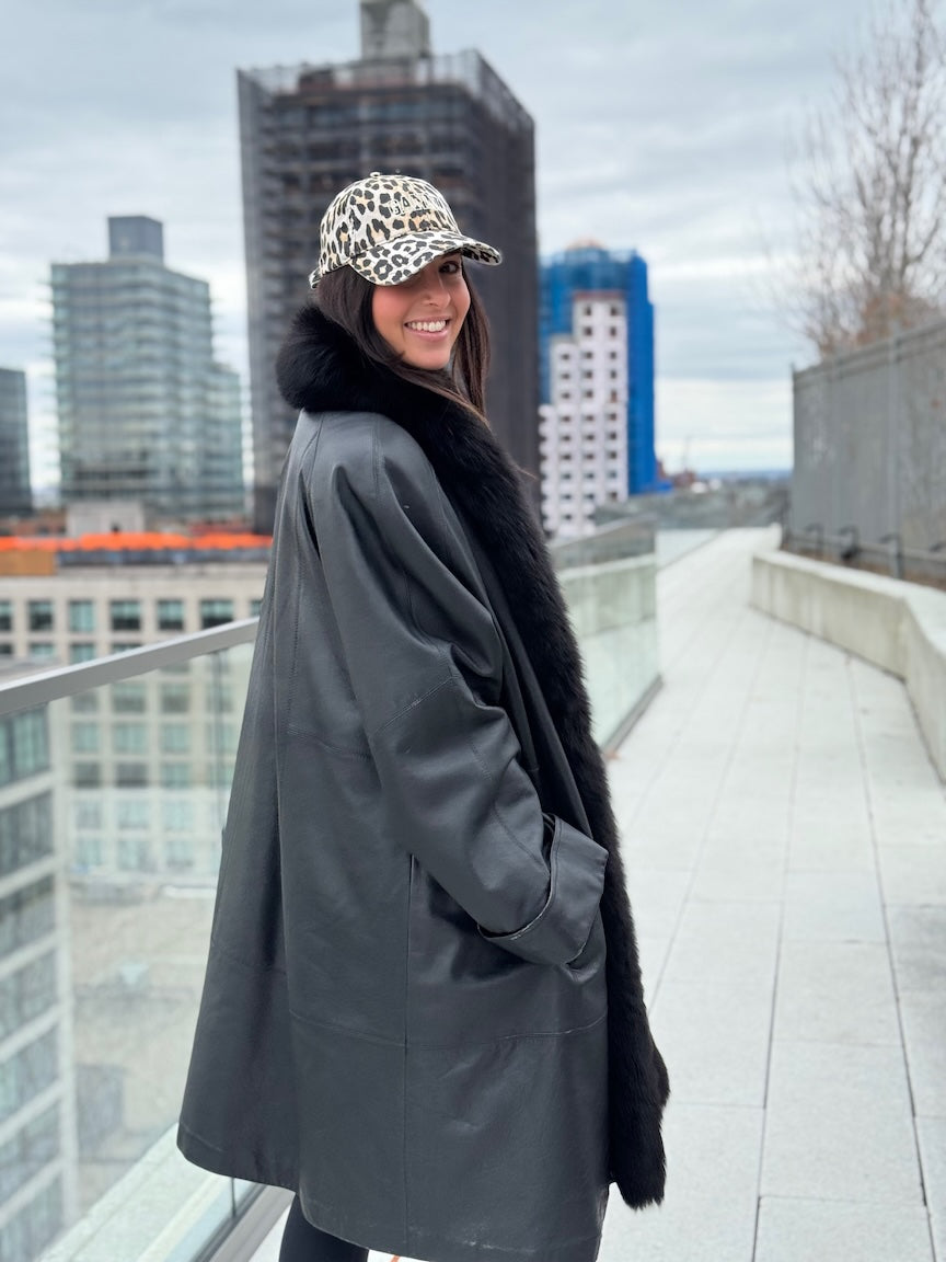 Black Lambskin & Fox Fur Coat