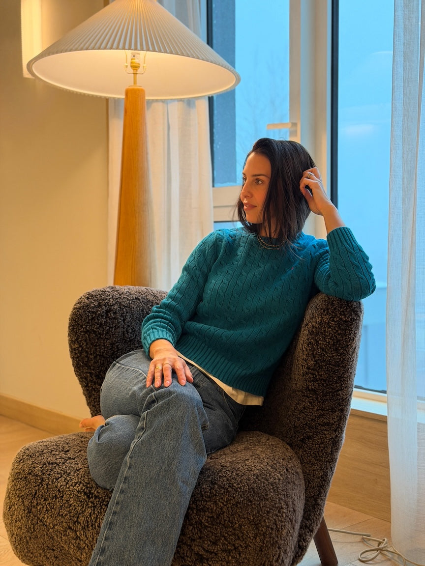 Ralph Lauren Teal Cable Knit Cotton Sweater
