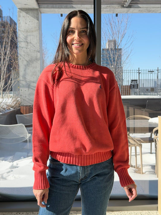 Vintage Ralph Lauren Cotton Crewneck Sweater in Coral
