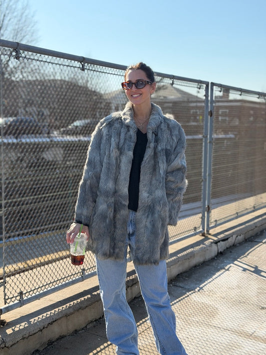 Grey Rabbit Fur Midi Coat