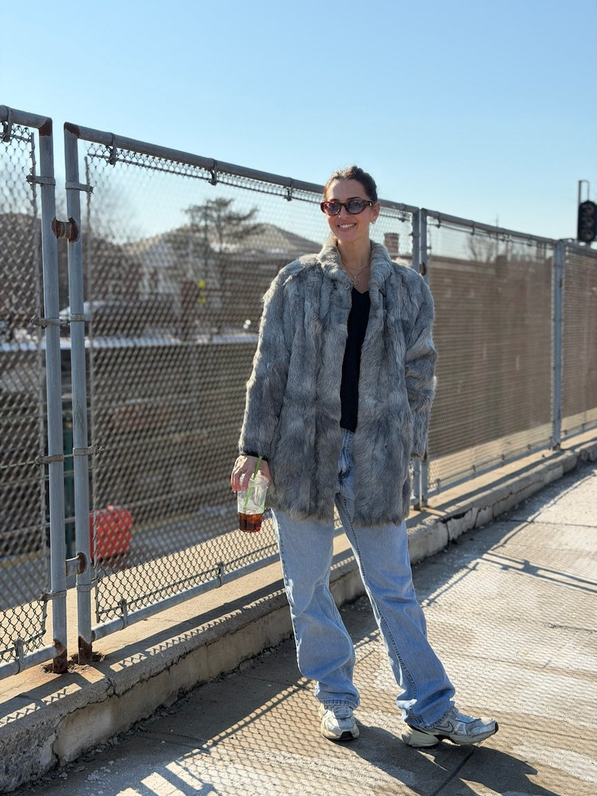 Grey Rabbit Fur Midi Coat