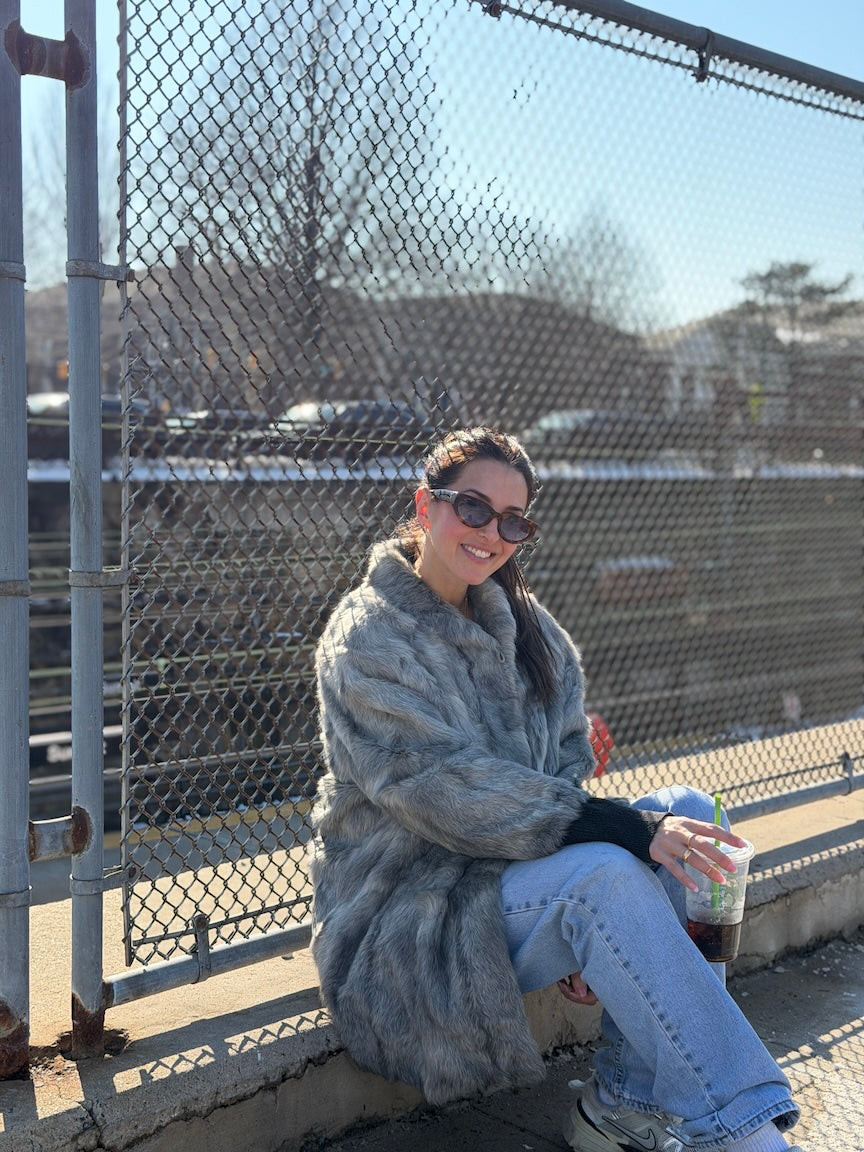 Grey Rabbit Fur Midi Coat