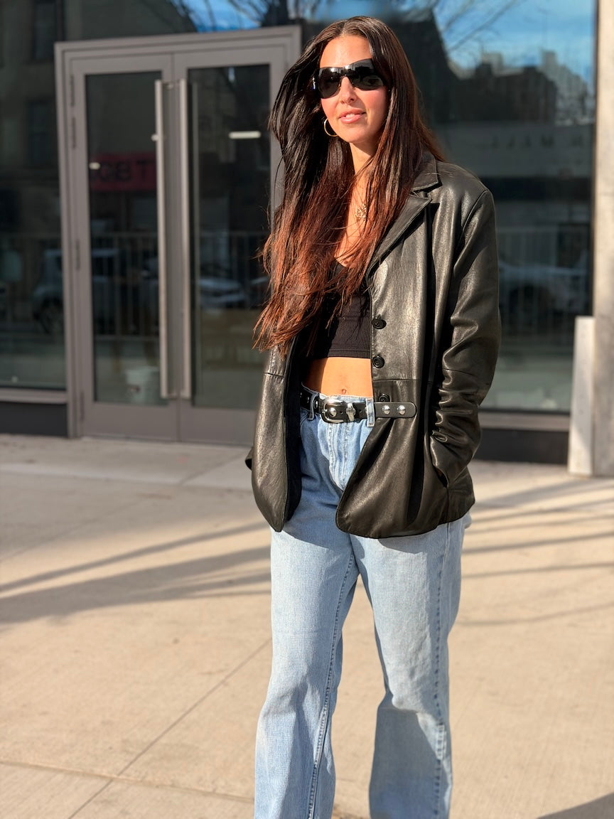 Vintage Black Leather Blazer