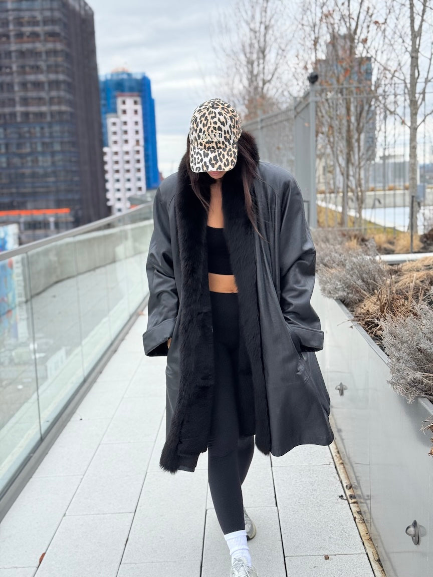 Black Lambskin & Fox Fur Coat