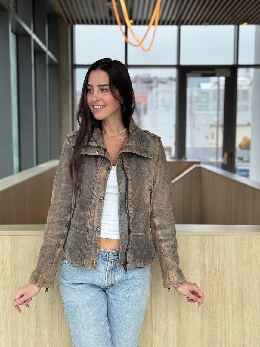 Andrew Marc Distressed Leather Moto Jacket