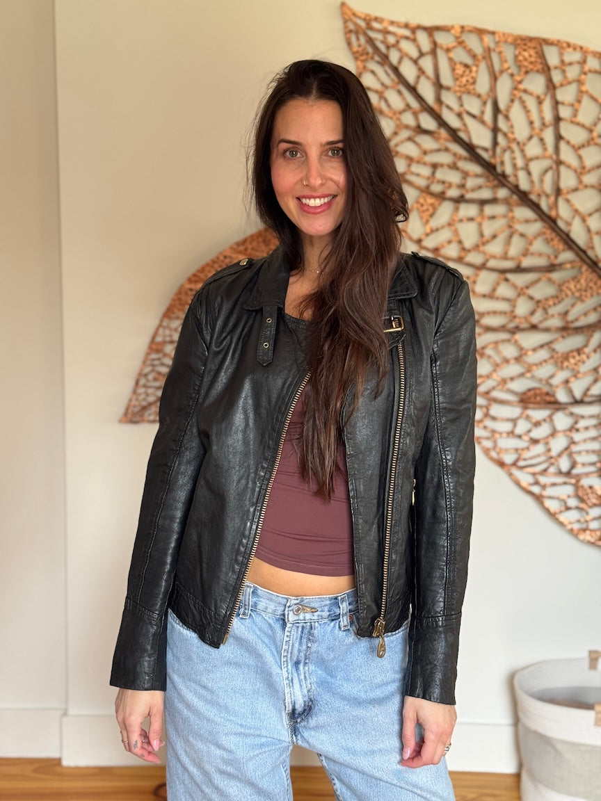 DOMA Black Leather Moto Jacket
