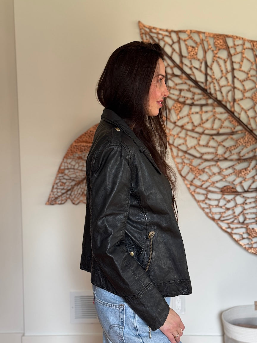 DOMA Black Leather Moto Jacket