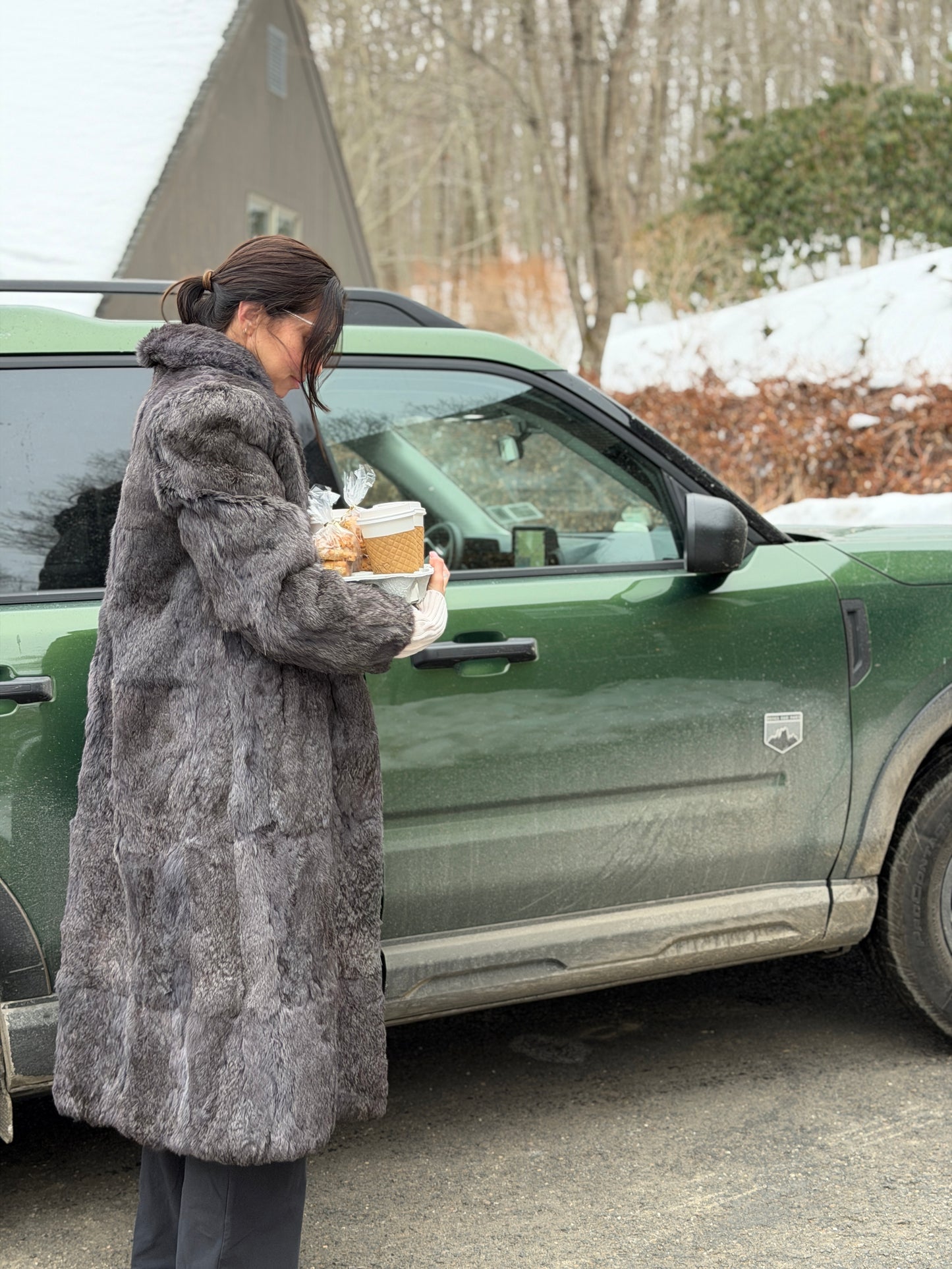 Long Grey Rabbit Fur Coat