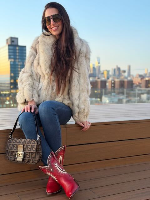 Silver Fox Fur Jacket w Leather Detail