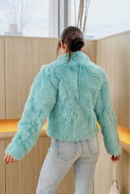 Turquoise Cropped Rabbit Fur