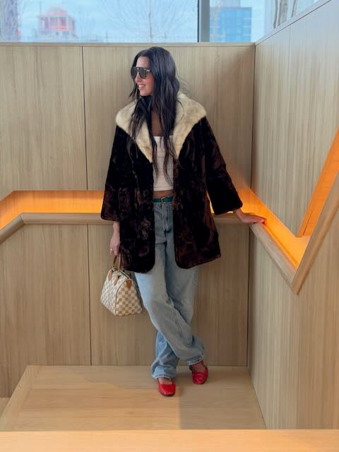 Sheared Midi Beaver Fur w/ Contrasting Fox Fur Collar