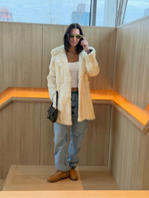 Ivory Fitted Midi Rabbit Fur