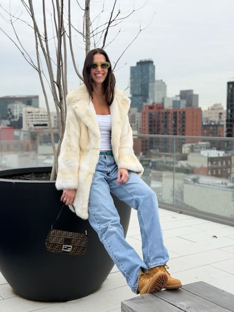 Ivory Fitted Midi Rabbit Fur