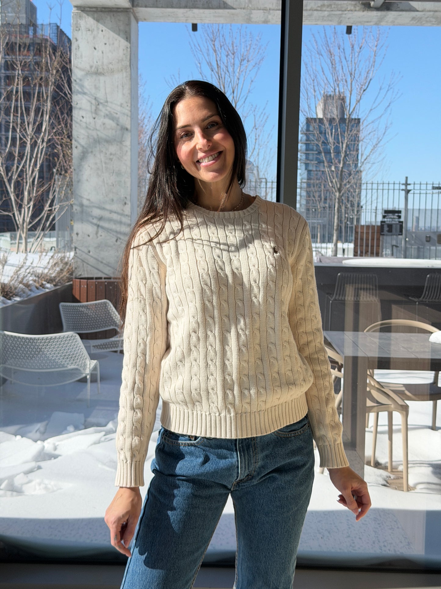 Vintage Ralph Lauren Cream Cable Knit Cotton Sweater