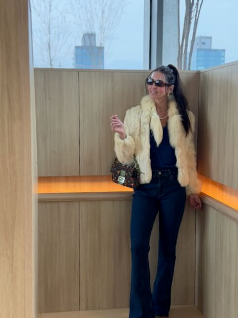 Ivory Short Fur Jacket w Lapels