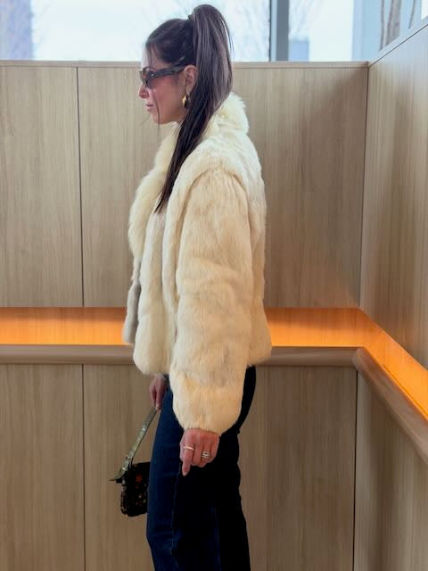 Ivory Short Fur Jacket w Lapels