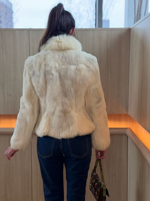 Ivory Short Fur Jacket w Lapels